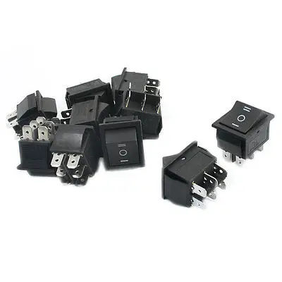 10 Pcs AC 250V 16A 125V 20A Black Button 6 Pin ON-OFF-ON DPDT Rocker Switches KCD4