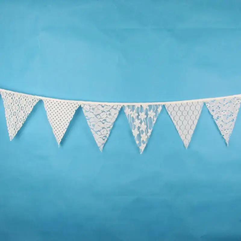 Vintage Trang Trí Đám Cưới Bunting Mộc Mạc Váy Lót Biểu Ngữ Ren Trắng Vải Cờ Đuôi Nheo Vòng Hoa Dự Tiệc Cung Cấp 3.2M 12 Lá Cờ