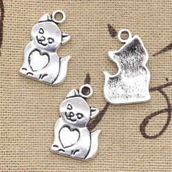 25pcs Charms Cat Heart 21x14mm Antique Making Pendant fit,Vintage Tibetan Bronze Silver color,DIY Bracelet Necklace