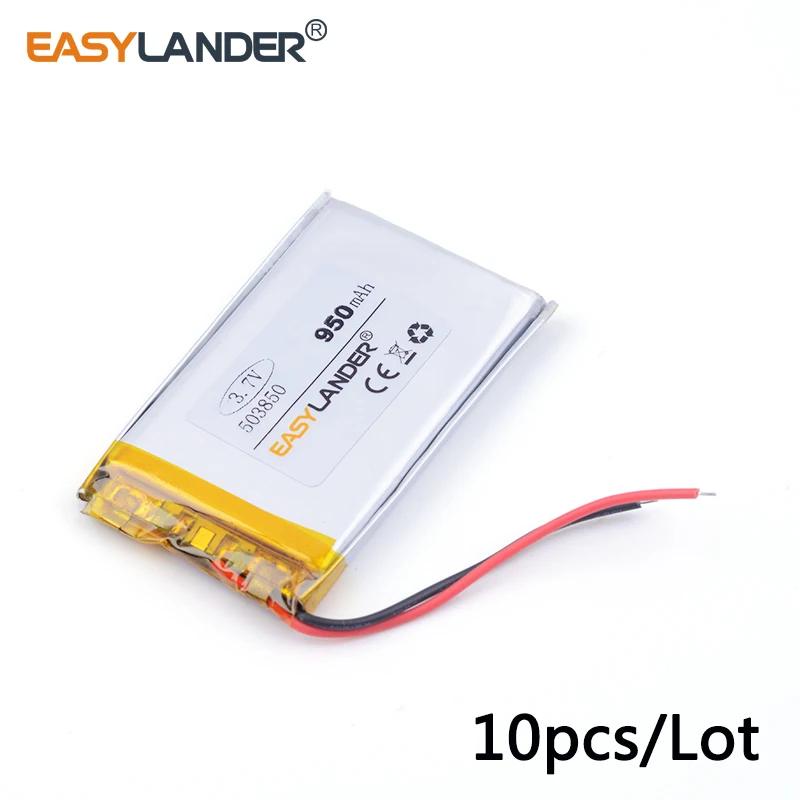 

10pcs /Lot 503850 950mAh 3.7V Rechargeable Lithium Li-ion Polymer Battery for GPS DVR toys mp3 Speaker E-book