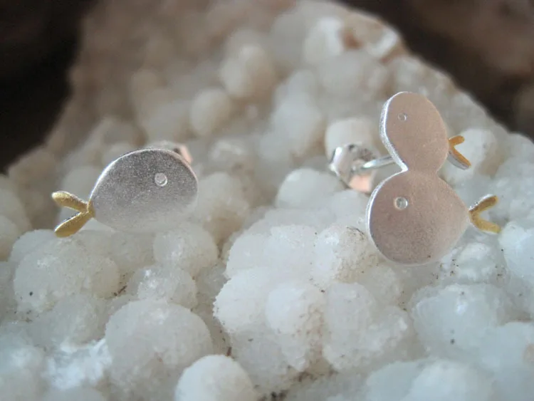 Fashion Silver Color Family Fish 925 Stamp Stud Earrings Animal Small Fish Earrings For Women Jewelry