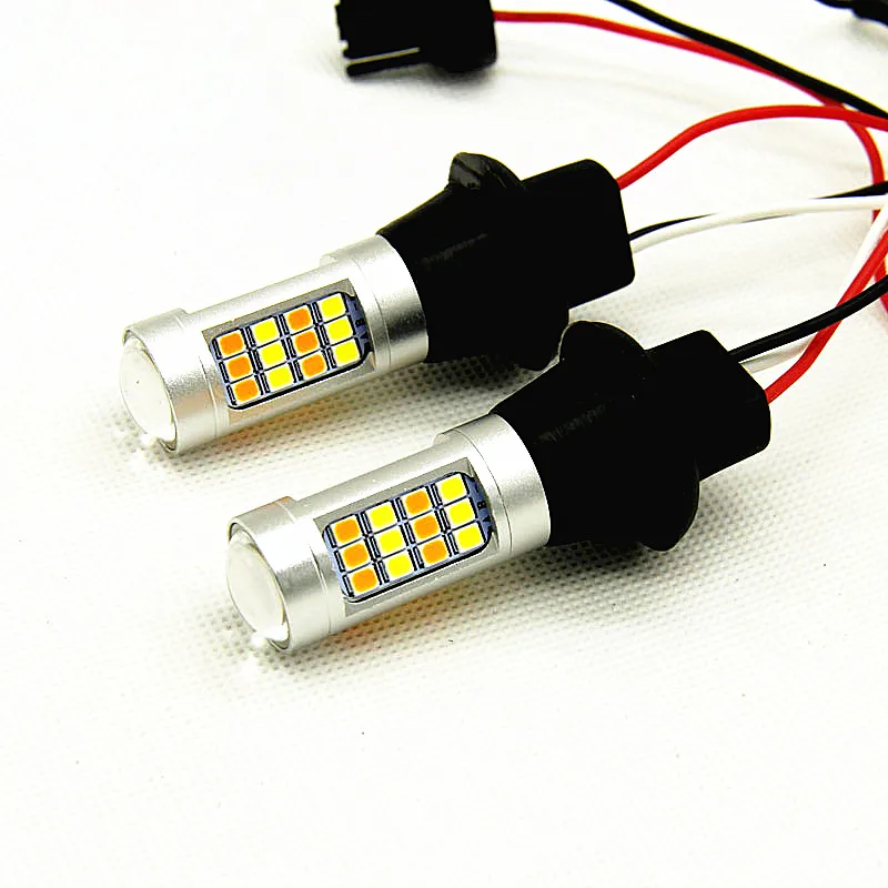 2Pcs T20 7440 2835 42SMD 20W Auto Led Drl Dagrijverlichting Dual Color Switchback Richtingaanwijzer Lamp lamp