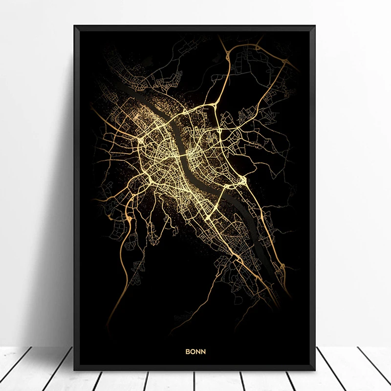 Bonn City Light Maps Custom World City Map Posters Canvas Prints Nordic Style Wall Art Home Decor