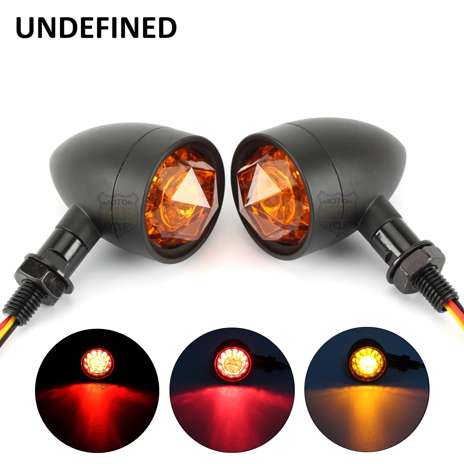 Black Motorcycle Diamond Lens LED Turn Signal Indicator Light Amber For Honda Kawasaki Yamaha Suzuki Chopper Bike Universal 10mm