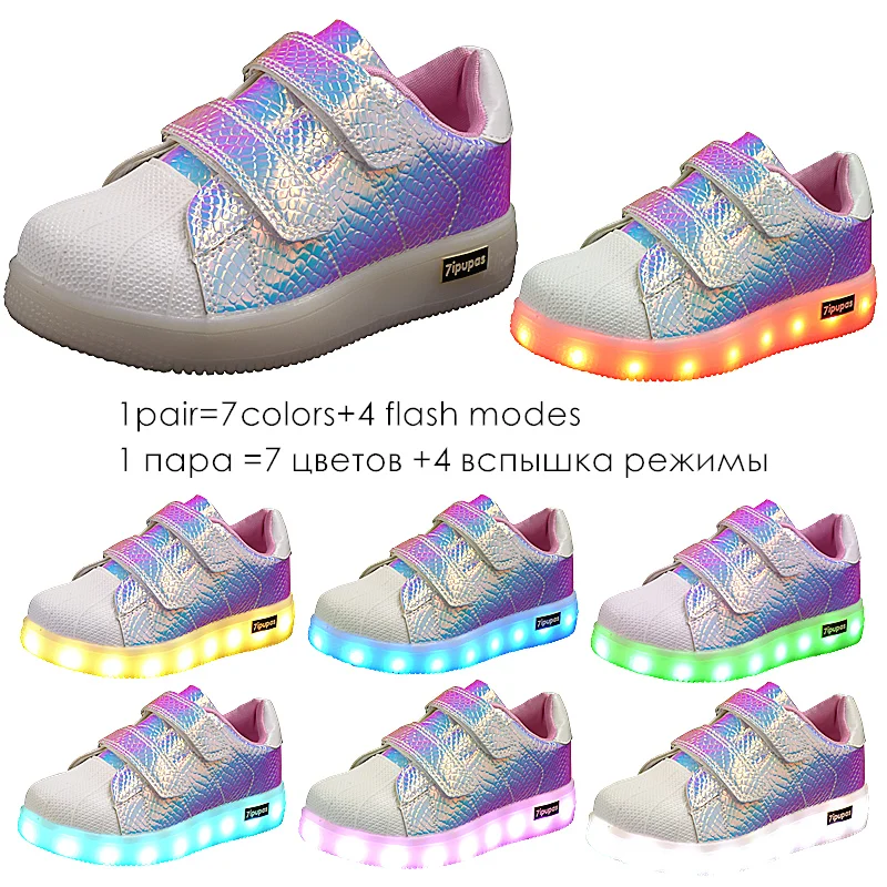 7ipupas Usb Charging kid Shoes shell pink Glowing Sneakers LED With Light Up Boys girls Shoes Basket Tenis Led Luminous Sneakers