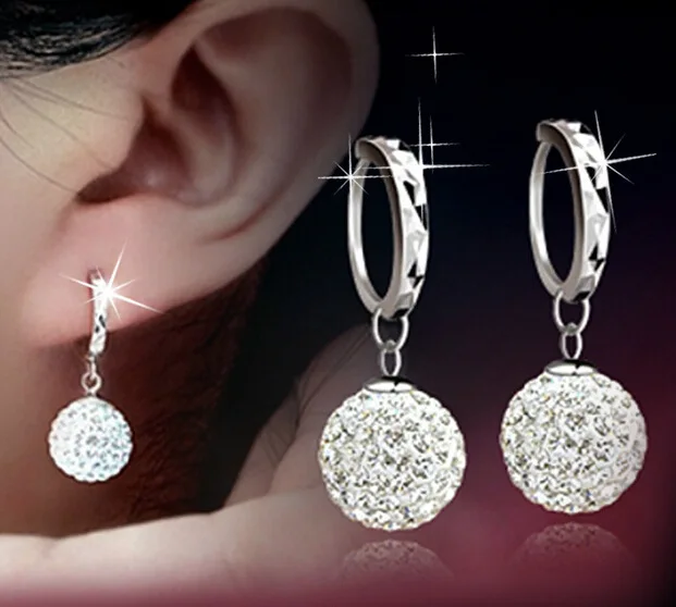 BYSPT Fashion Silver color Round Disc Ball Stud Earrings Austrian Crystal Rhinestone Earring For Women Wedding Jewelry