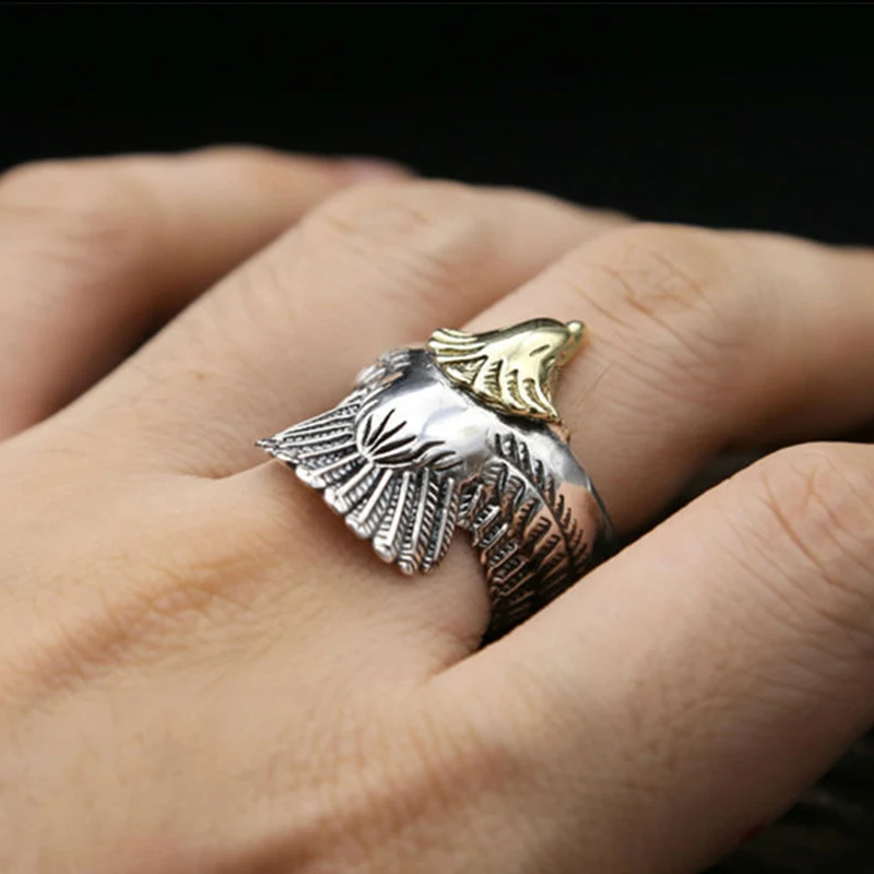 2019 Fashion Real 925 Sterling Silver Eagle Rings for Women men Boho Adjustable S925 Antique Rings Feather Anillos joyas 166