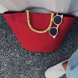 Projektant bambusa słomy torba torba na lato moda europejska i amerykańska torba plażowa z litego drewna dzikie na ramię Crossbody torba na ramię