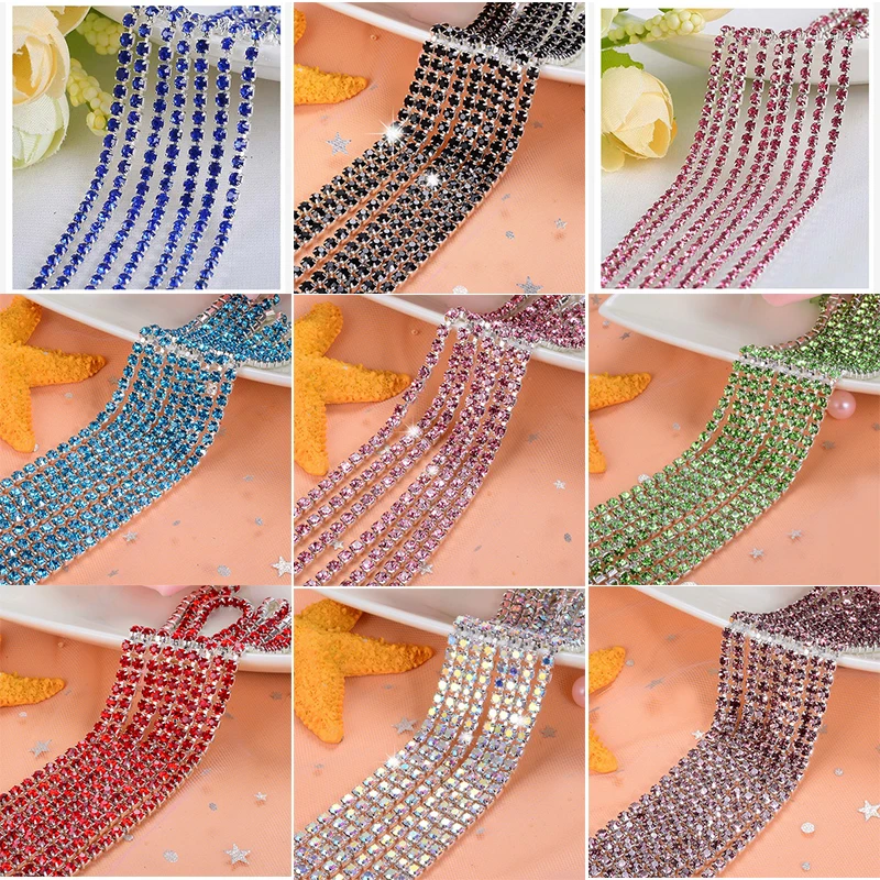 1yard/piece Chinese Cymbidium glass crystal Rhinestone Chain,silver bottom sew on Cup Chains For diy Garment Bags decorations