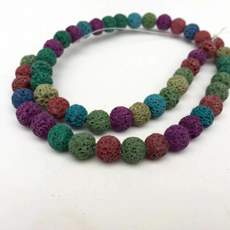 Fashion Colorful Volcanic Lava Stone Round Loose beads Natural Stone Rock Ball DIY For Jewelry Charm Bracelet 15\'