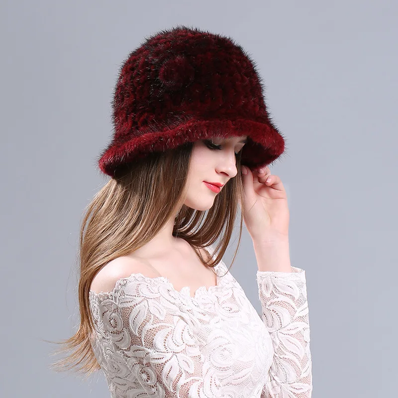 

Mink Fur Elegant Fedoras Hat Women Winter Warm Fashion Fedora Cap Ladies Mother Middle-aged Elderly Church Party Hats H7053