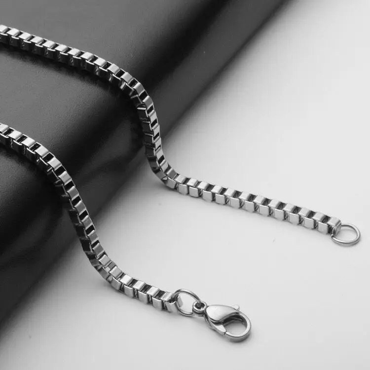 Wholesale Jewelry -- 50/60/70/80 cm x 3 mm Titanium steel White Box Chain Necklaces for Men Fashion Jewlery Hip Hop