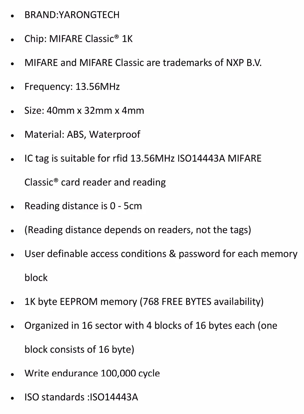 MIFARE Classic 1K fob 13.56mhz RFID Tag ABS ISO 14443A key 8 Colors (pack of 100)