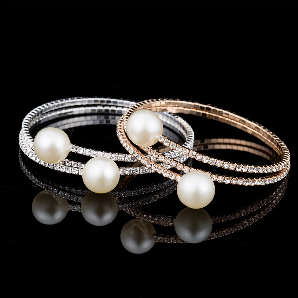 HOCOLE Wedding Jewelry Crystal Pearl Bracelets For Women Gold Silver Adjustable Bangles Bracelet Female Party Jewelry2019