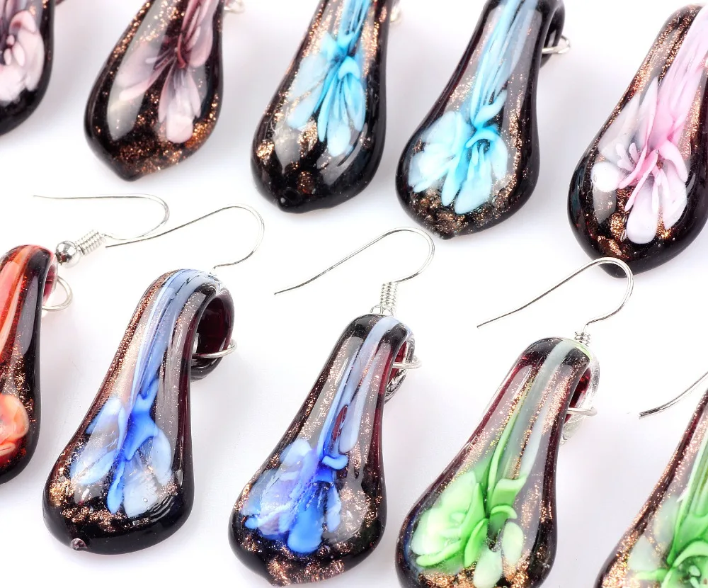 Wholesale Womens 2023 6Pairs Handmade Murano Lampwork Glass Mix Color Women\'s Flower Glass Earrings Summer Vocation gift