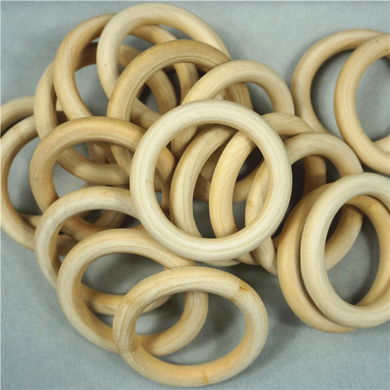 Natural Wood Teething Beads Wooden Ring Beads For DIY Jewelry Making Crafts 15 20 25 30 35 40 45 50 55 60 65 70 96MM