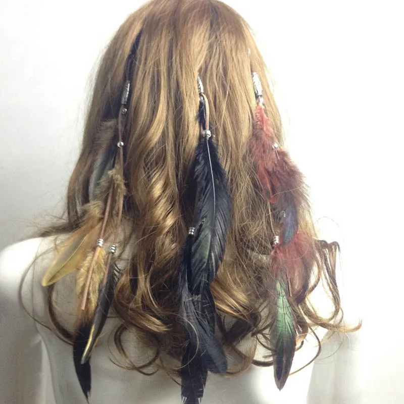 Diadema de plumas bohemias para mujer y niña, cintas tribales para el cabello, accesorios para el cabello, Clip para el cabello, cuerda para el