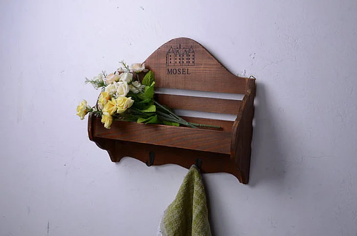 1PC Zakka Grocery Home Furnishing Wall Wood Shelves Wall Decor Shelf with Hook Clothing Storage Box Rack Holder  JL 048