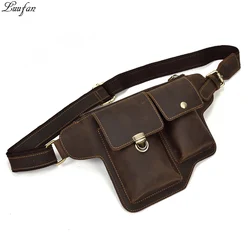 Men Genuine Leather waist Packs Fanny Pack Belt Bag Phone Pouch Mini Travel Chest Bag Male Small Crossbody Bag Leather Pouch