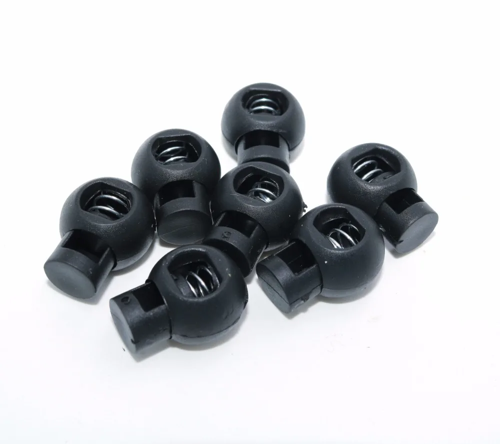 100pcs/pack black Plastic Ball Cord Locks Round Toggle Clip Stopper Widely Used For Backpack / Clothing / Paracord