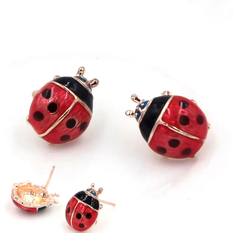 Hot selling Insert Earrings Exquisite Paint Stud Earrings Red Oil Ladybug Ear Studs