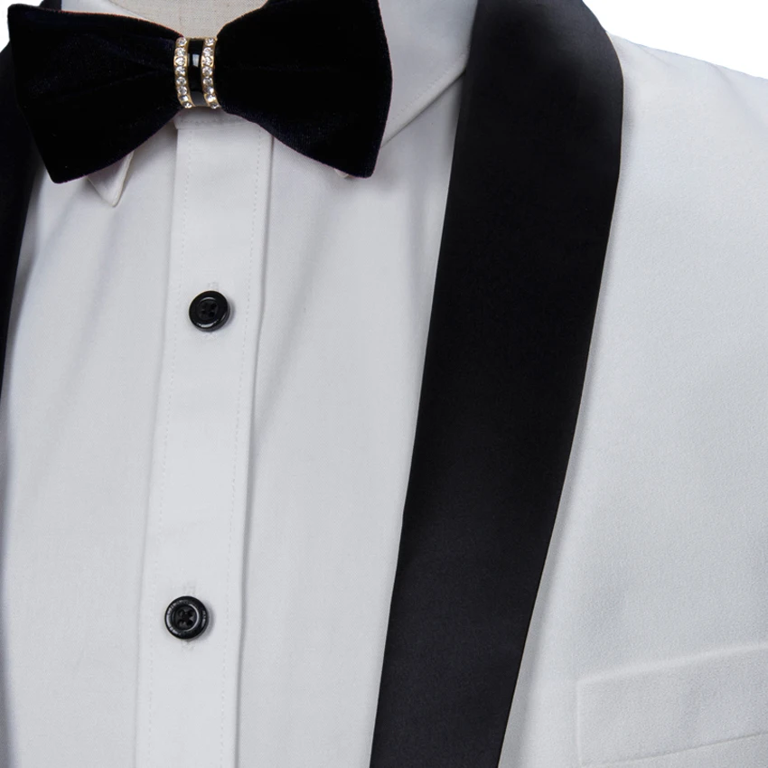 New High Quality 2025 White Groom Tuxedos Slim Fit Tailored Suit Black Shawl Lapel Wedding Suits For Men (Jacket+Pants) image 3