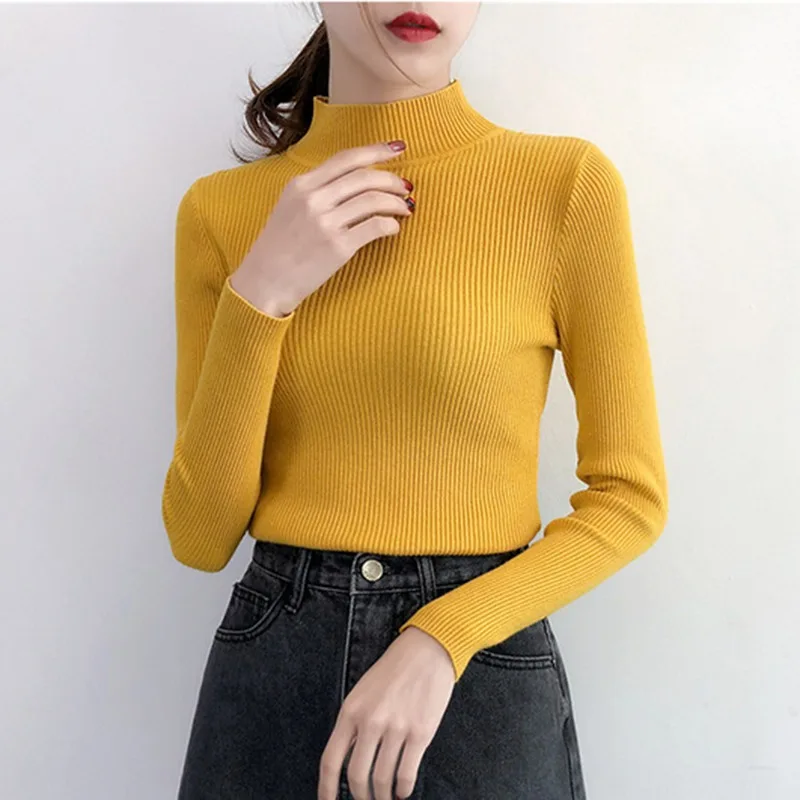 

Autumn Winter Sweater Women Long Sleeve Pullover Women Basic Sweaters Turtleneck Korean Style Knit Tops Femme