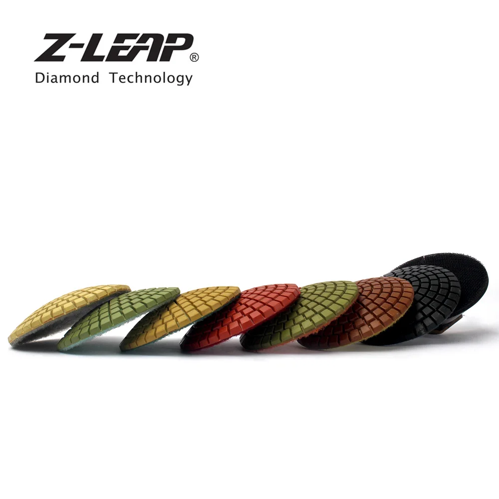 Z-LEAP 3 Inch 7pcs Convex Wet Diamond Polihsng Pads With 1 Piece Rubber Backer M14 Or 5/8-11 Thread Bowl Shaped Sanding Disc