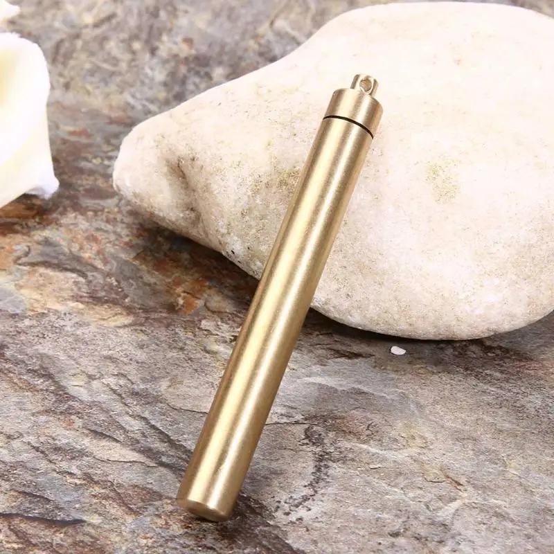 Brass Airtight Watertight Storage Container Dry Box Seal Bottle Case Capsule Pill Fob Emergency Medicine Match Toothpick Holder
