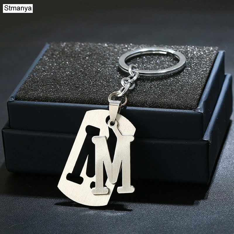 Charm nuevo 26 letras llavero de acero inoxidable hombres mujeres llavero mejor pareja regalo joyería coche llavero A-Z llavero