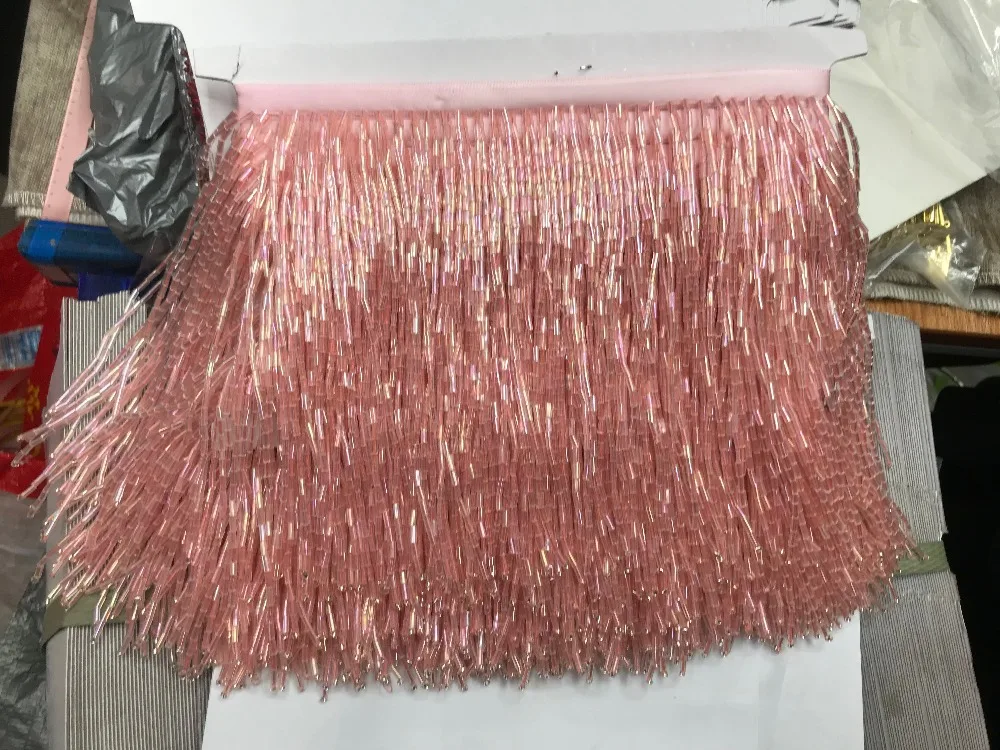 Handmade 15cm wide beaded fringe tassel trimming 5.5yard, about 270 beads lace