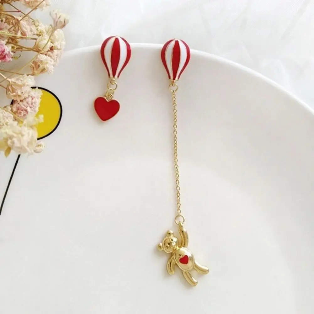 Sweet Women Asymmetric Hot Air Balloon Heart Bear Dangle Earrings Jewelry boucle d’oreille femmeсерьги