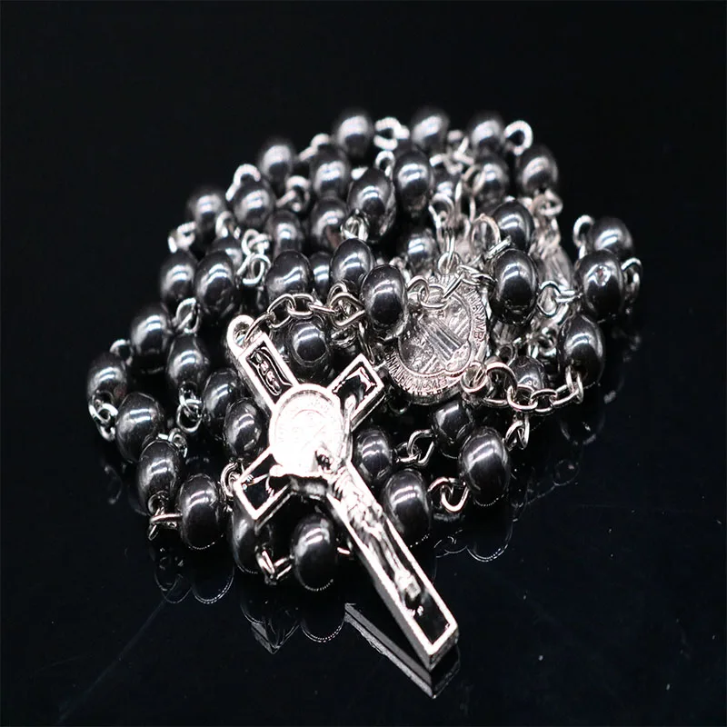 New Rosary 6mm hematite mineral Rosary necklace hematite Rosary handmade chain jewelry with hematite beads