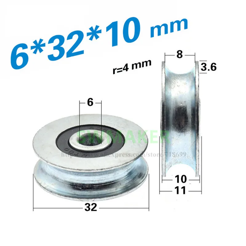 10pce,6*32*10mm metal groove wheel, U groove, grooved iron wheel, galvanized iron, bearing wheel, roller, wire rope guide wheel