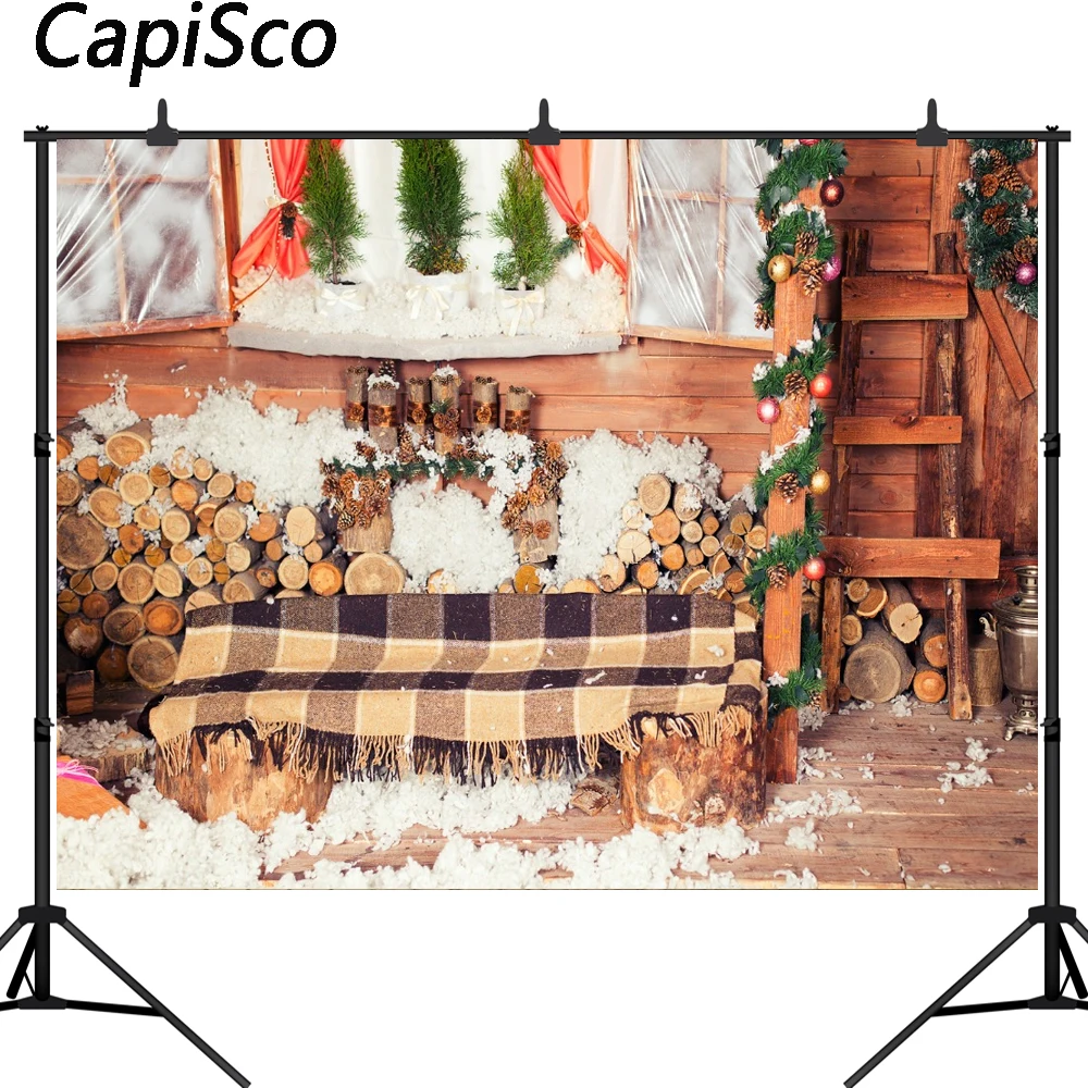 Capisco photography backdrop wood house Snow blanket Christmas party children new background photocall customize photo printed