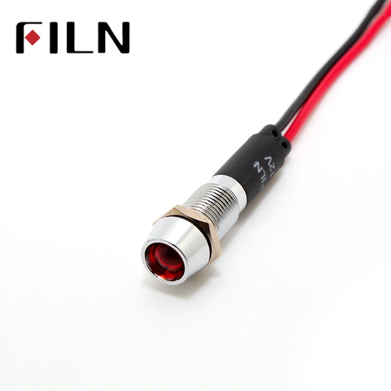 FILN FL1M-8CW-1-Luz led indicadora de señal de metal, lámpara con cable de 20cm, 8mm, rojo, amarillo, azul, verde, blanco, 12v, 220v