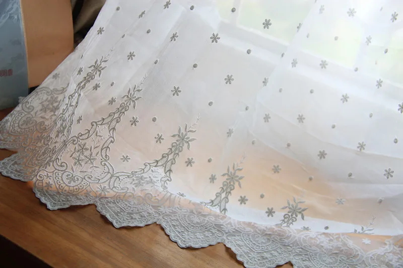 

1yard 120cm 47.24" wide ivory chiffon 2 sides embroidery lace fabric for dress clothes scarf curtain ML25L76