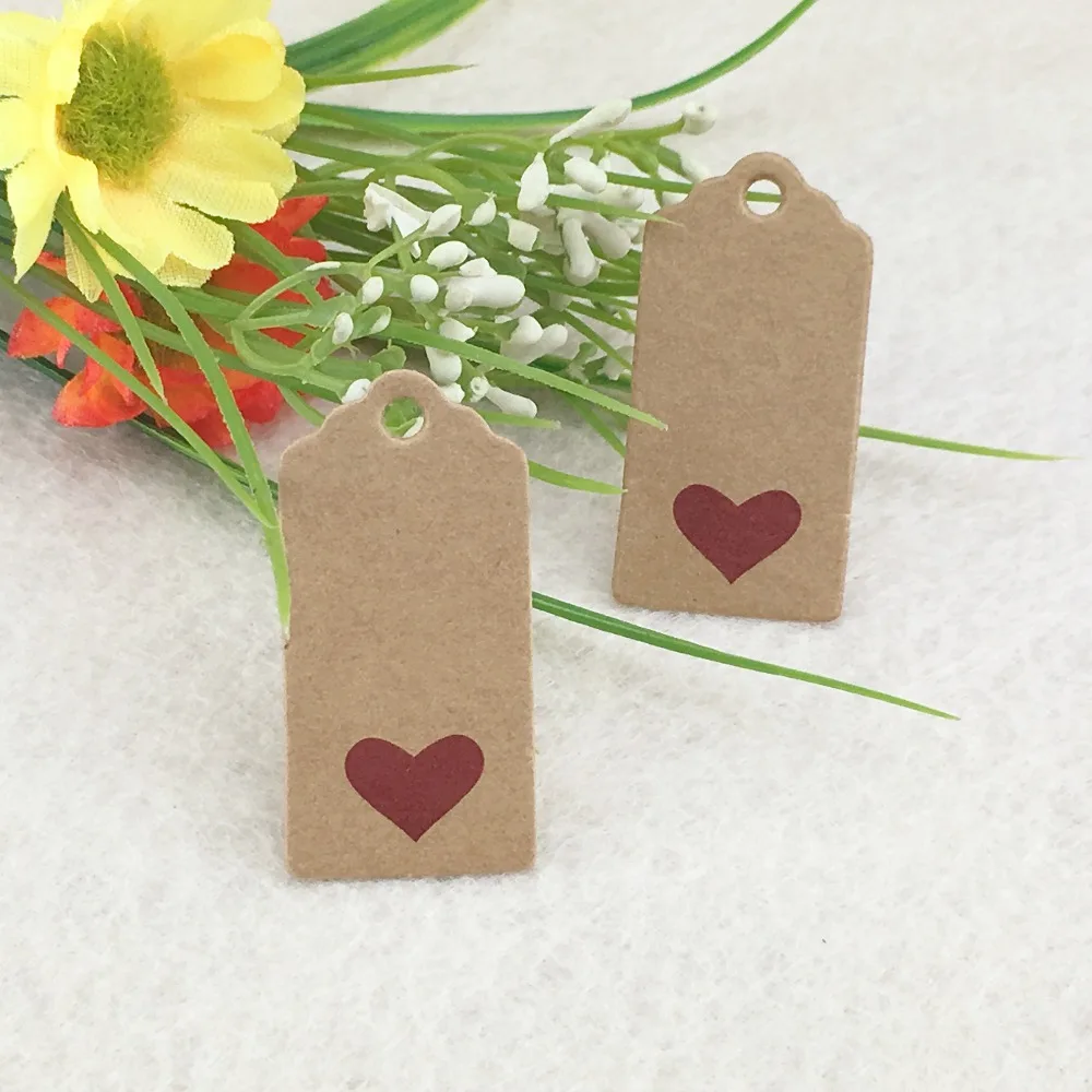 100pcs 4*2cm Small Paper Card Love Wedding Hang Tag DIY Handmade Gift Tags Price Tags Kraft Packing Labels Christmas Gift Cards