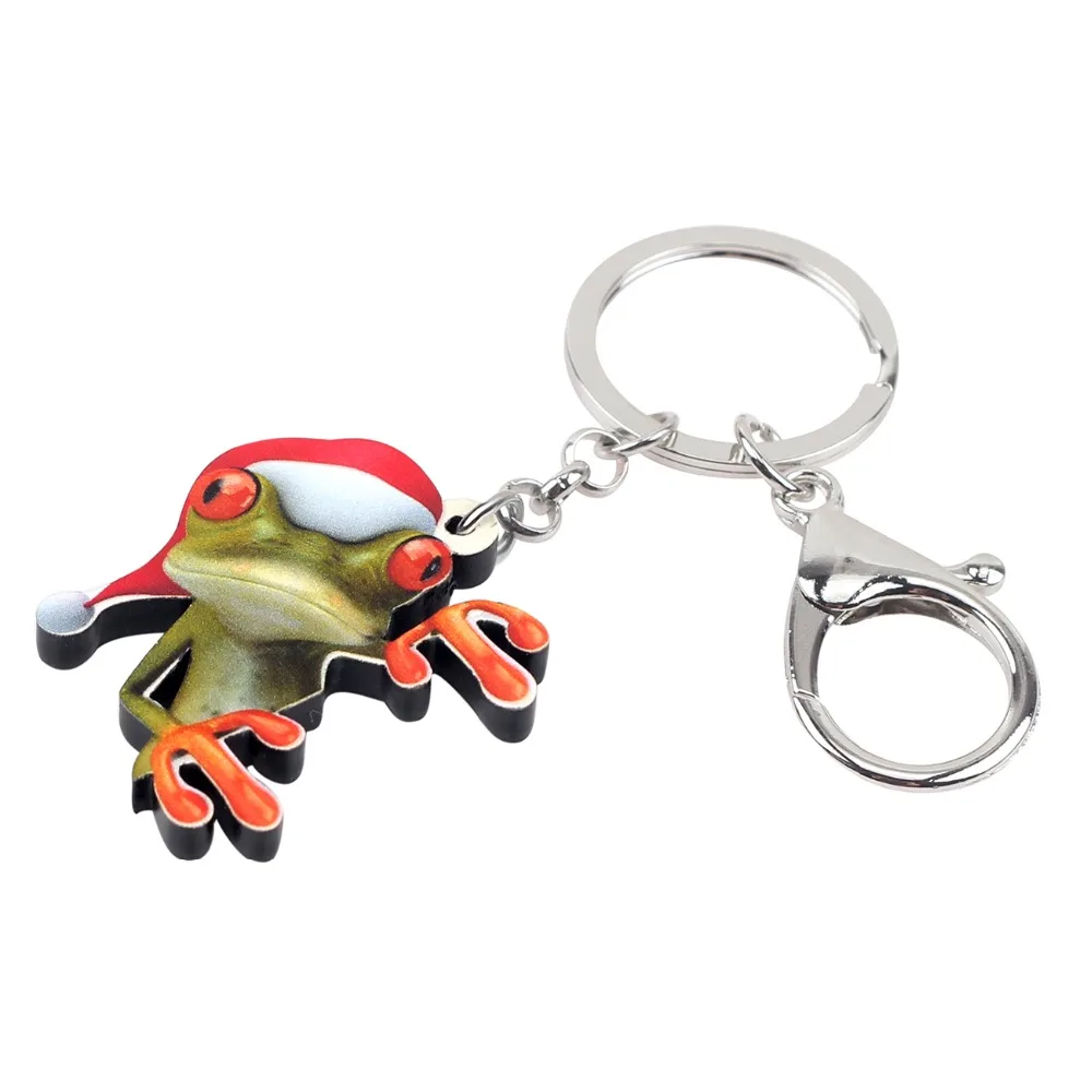 Bonsny Acrylic Christmas Curious Frog Key Chains Keychains Ring Cute Animal Navidad Jewelry Gift For Women Girls Teen Bag Charms