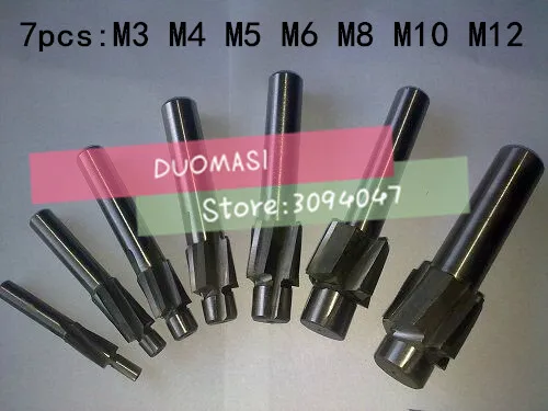 

Free Shipping 7pcs 4 Flute AL HSS Counterbore End Mill M3--M12 metric Endmill/sink holes drilling head milling cutter