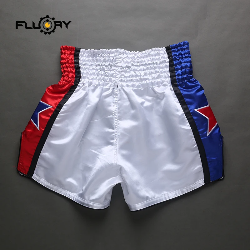 Fluory Boxing short muay thai fightwear blue and red  star custom muay thai shorts