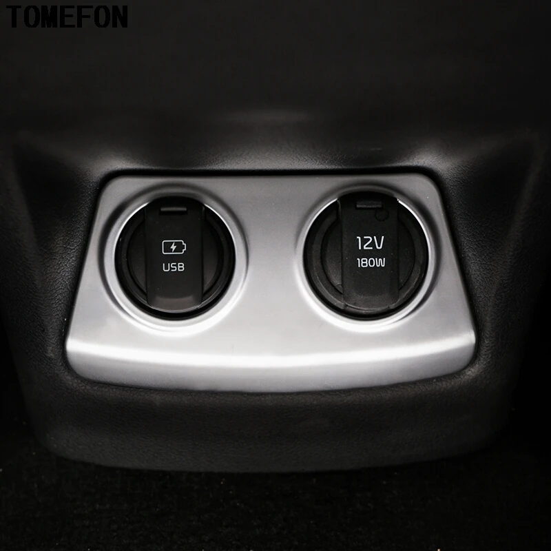 TOMEFON For Kia Sportage QL 2017 2018 ABS Chrome Rear Armrest Box Cigarette Lighter Trim Cover Center USB Panel Interior Styling