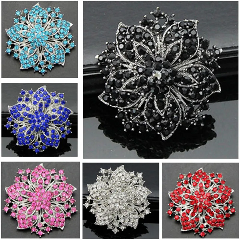 DHL FEDEX Express Free Shipping Cheap Wholesale 6 Colors Crystals Flower Brooch Elegant Wedding Brooch