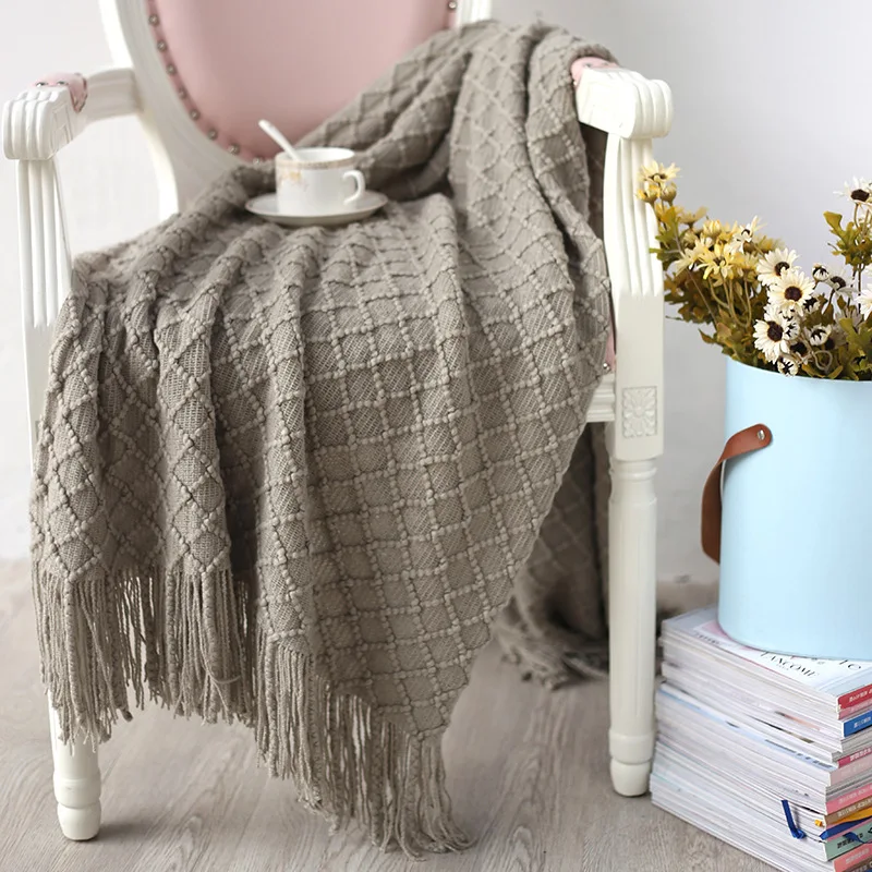 130*150cm Soft Plaid  Nordic Style Casual Knitted Blanket with Tassel Home Decoration Shawl scarf Blankets for Beds Sofa Cover