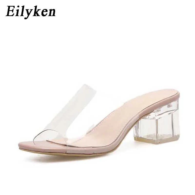 Eilyken PVC Jelly Crystal pantofole Open Toed tacchi alti donna pantofole tacco trasparente sandali tacco quadrato Zapatos