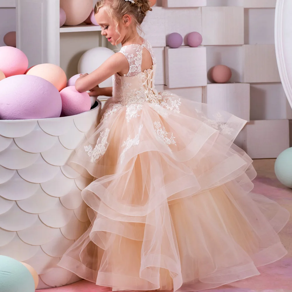 

Long Dresses Elegant Girls Dress For Kids Girl Princess Dress Noble Baby Girls Wedding Clothing Children Party Banquet YCBG1805