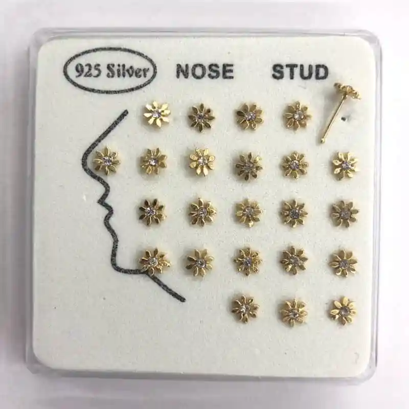 24pcs/set 100% 925 Sterling Silver Vintage Rhinestone Gold Sun Nose Rings & Studs Piercing Jewelry For Women Girls Wholesale New