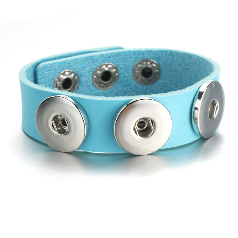 Multiple Colour 3 Button Leather Snap Bracelet/Bangle Leather Rope Bracelet Fit Boom Life 18mm Snap Button Jewelry 9407