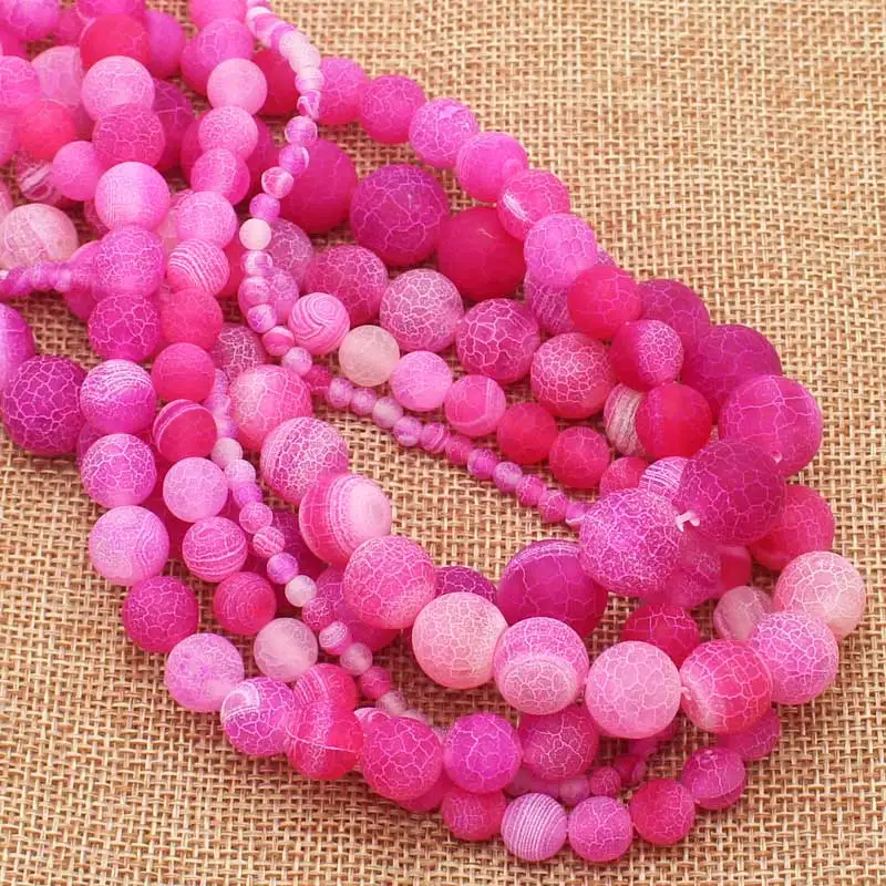 Wholesale Pink Frost Crackle agates 4-14mm Round Loose Beads 15