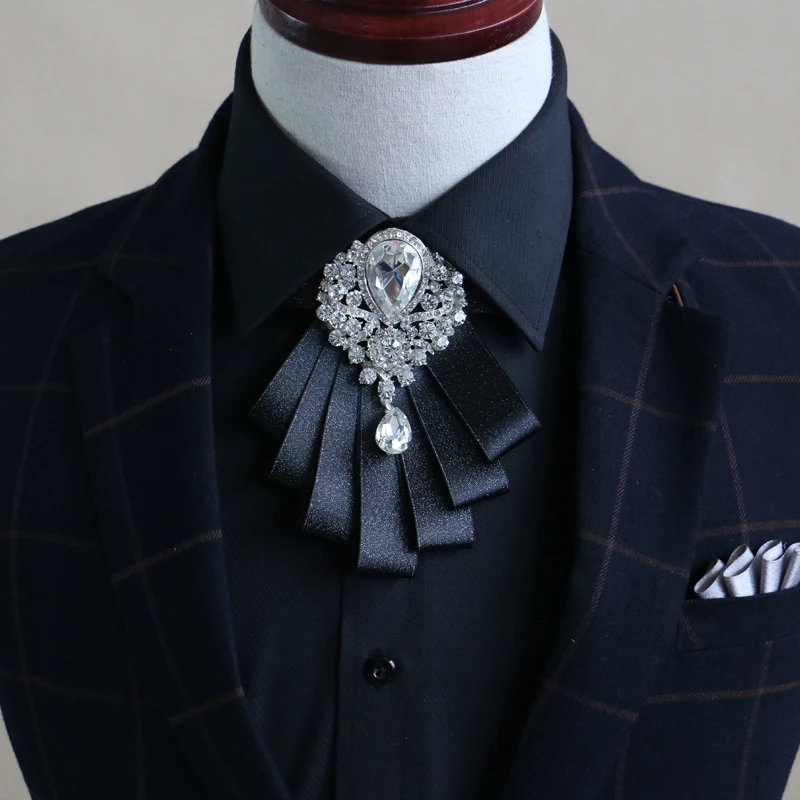 New Female Fashion Male MEN'S Wedding Multilayer Black Blue Bow Tie Diamond Collar Korean Groom Groomsman Tie Shirt Accessory